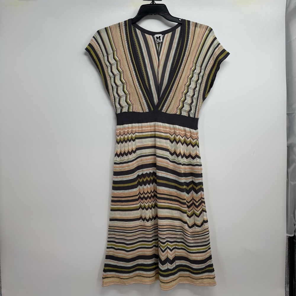 M Missoni Knit Dress Size USA 8 w Liner Deep V-Neck Short Sleeve - Picture 2 of 12